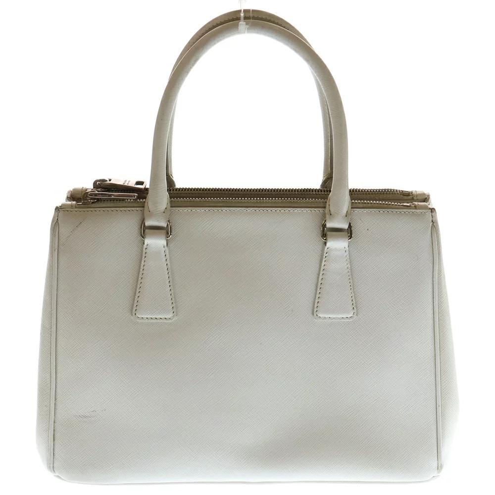 Prada White Leather Galleria Handbag Logo Plate Saffiano